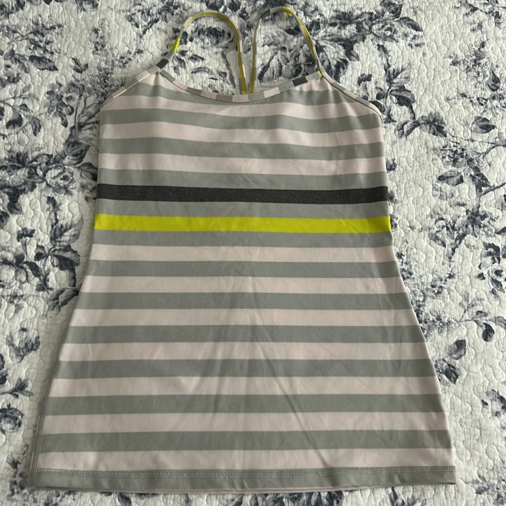 Lululemon Power Y Tank Top Gray Yellow‎ Striped Womens size 8